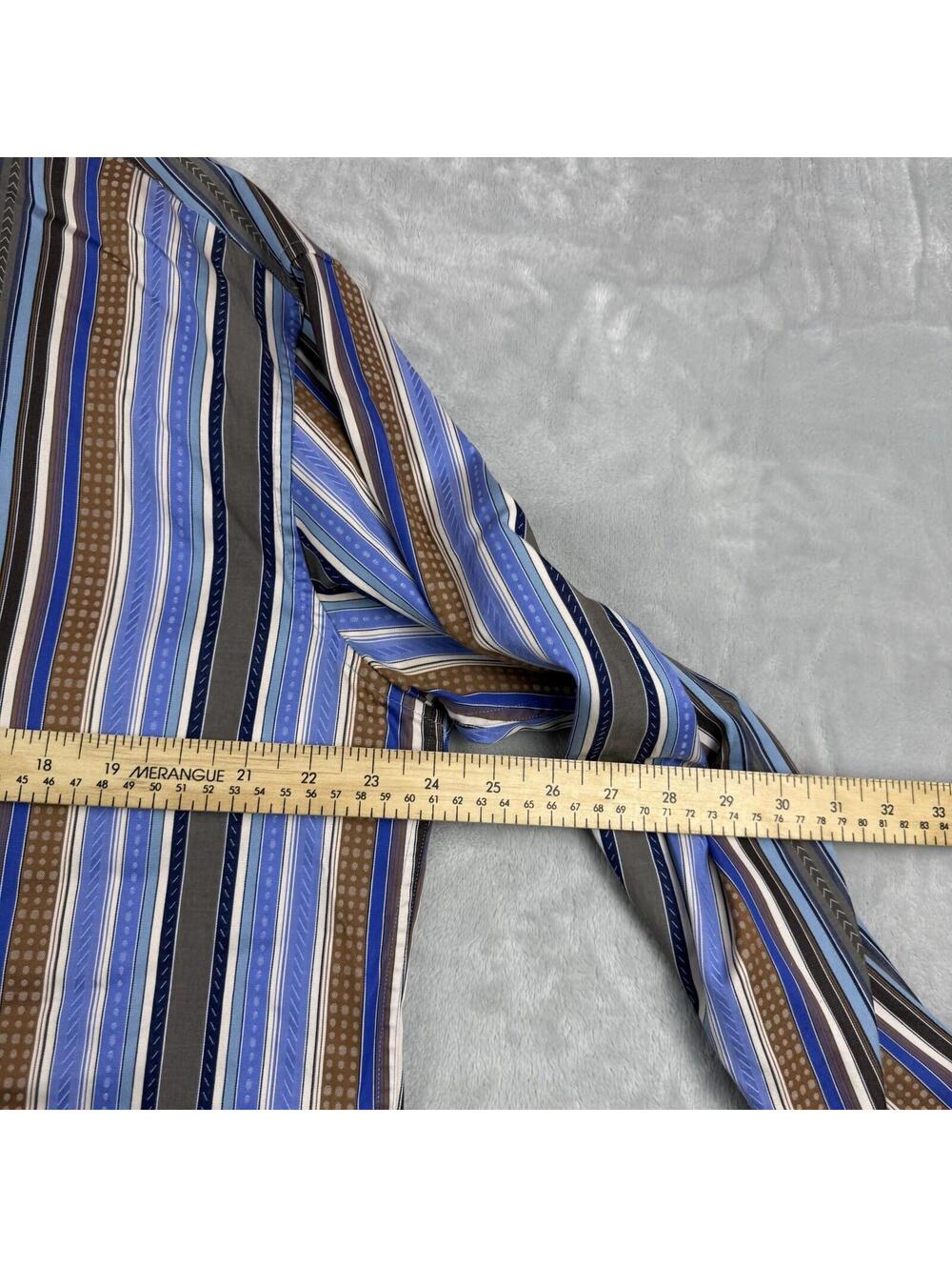 Robert Graham Striped Button Up Shirt Blue Brown Embroidered MenXL Preppy Luxury - Picture 5 of 12